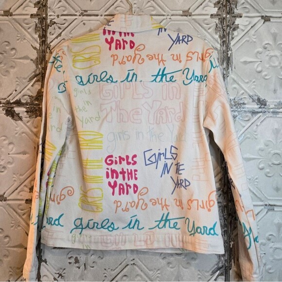 Print All Over Me Girls in the Yard Denim White Jacket Indie Brand Size Small - Picture 5 of 15